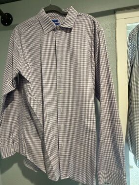 Egara Men's Plaid Button-Up Shirt - Light Purple & White
